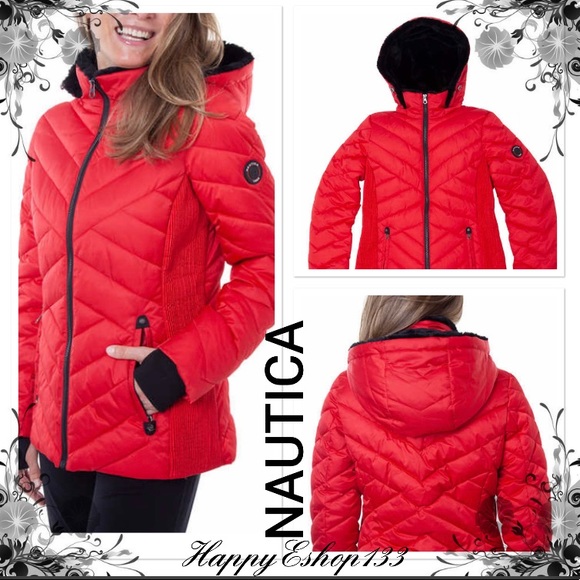 Nautica Jackets & Blazers - Nautica Ladies' Hooded Puffer Jacket, Red